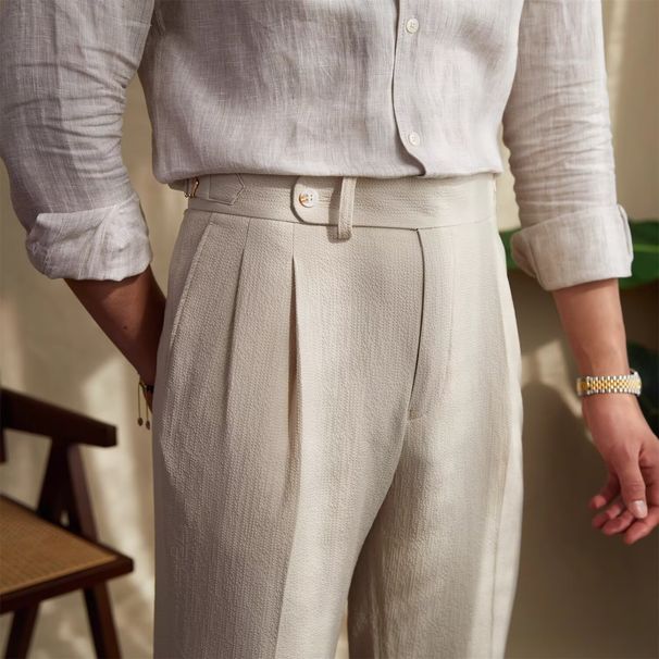 Men's Clothing New Summer Men's Naples Mid High Waist Straight Casual Trousers British Retro Versatile Trousers_viptrois.com