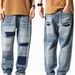 Men's Clothing Retro Ripped Jeans For Boys Loose Straight Casual Pants Trendy Patch Nine Point Daddy Pants Large Size Men_viptrois.com