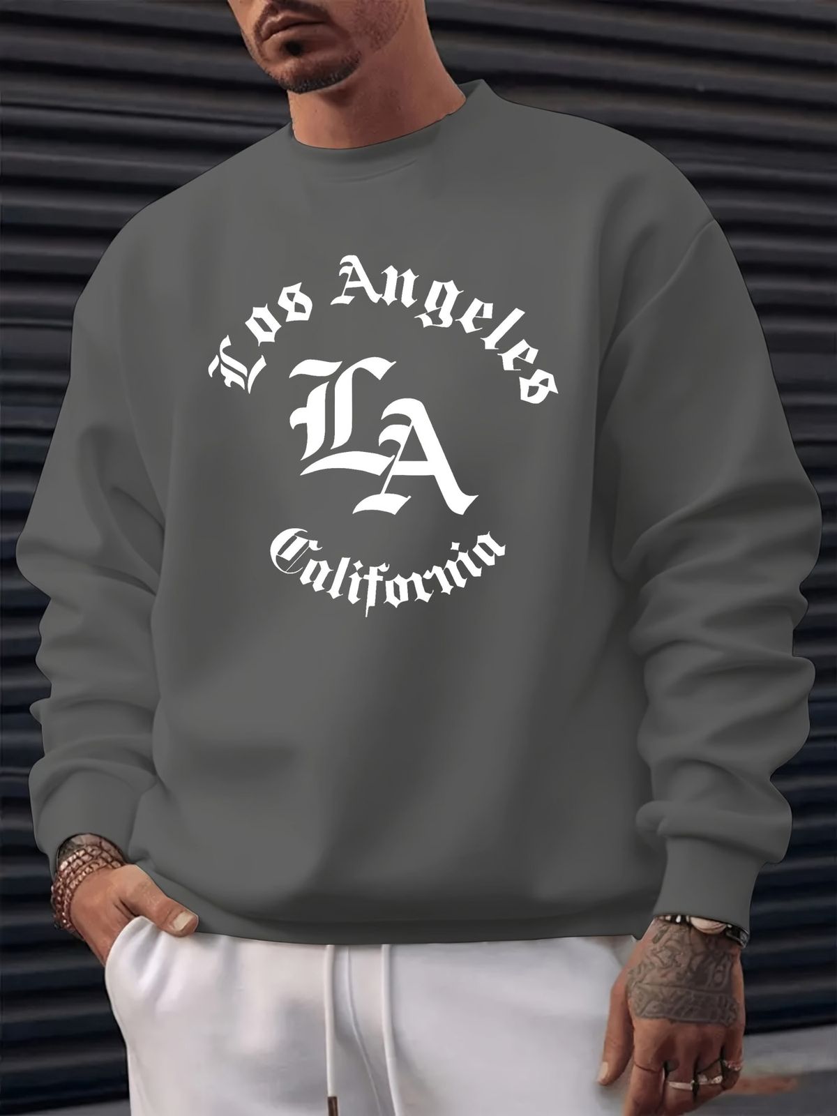 Men's Loose Casual Fashion Los Angeles Letter Pattern Printed Round Neck Long Sleeved Pullover Hoodie For Autumn And Winter_viptrois.com
