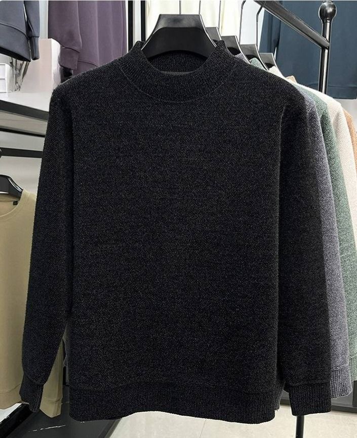 Men's Chenille Fleece Knit Sweater – Winter Thermal High-Neck Pullover For Casual & Layering_viptrois.com