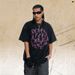 American Hip-Hop Short-Sleeve Loose Fit For Men And Women, Spring/Summer Couple's Washed High-Street Rhinestone_viptrois.com