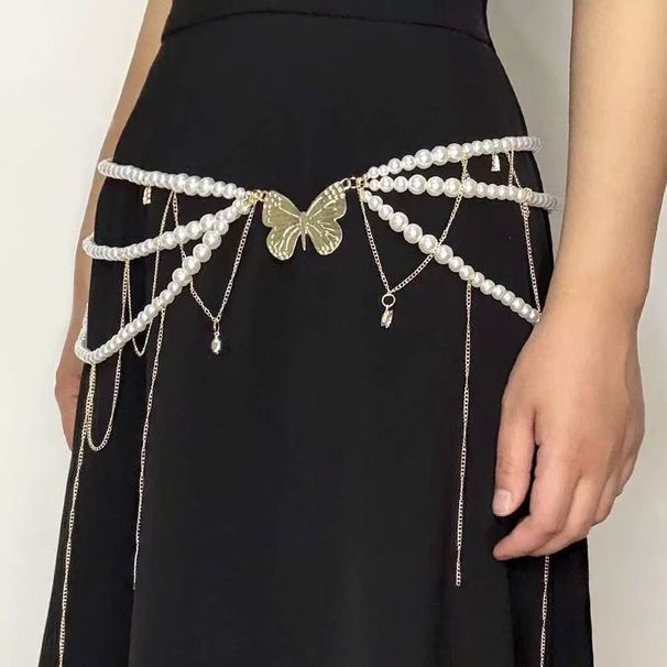 Butterfly Pearl Tassel Waist Chain - Light Luxury Stacking Belt For Women, Elegant & Trendy Waist Jewelry_viptrois.com