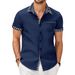 Men's Clothing Foreign Trade Summer New Short Sleeved Men's Shirt Casual Pocket Stitching Contrast Color Top_viptrois.com