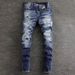 Men's Clothing Fashion Brand Men's Jeans Trendy Retro Blue Washed Ripped Patch Micro Elastic Slim Fit Skinny Pants Men_viptrois.com