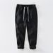 Men's Clothing New Summer Pure Linen Breathable Drawstring Trousers Men's Solid Color Simple Casual Trousers_viptrois.com