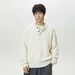 Monochrome Man- Vintage Old Money Half Open Henry Collar Autumn Winter Thickened Warm Textured Knitted Pullover Sweater Jacket_viptrois.com