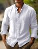 Men's Button Down Shirt Long Sleeved Solid Color Stand Collar Available_viptrois.com