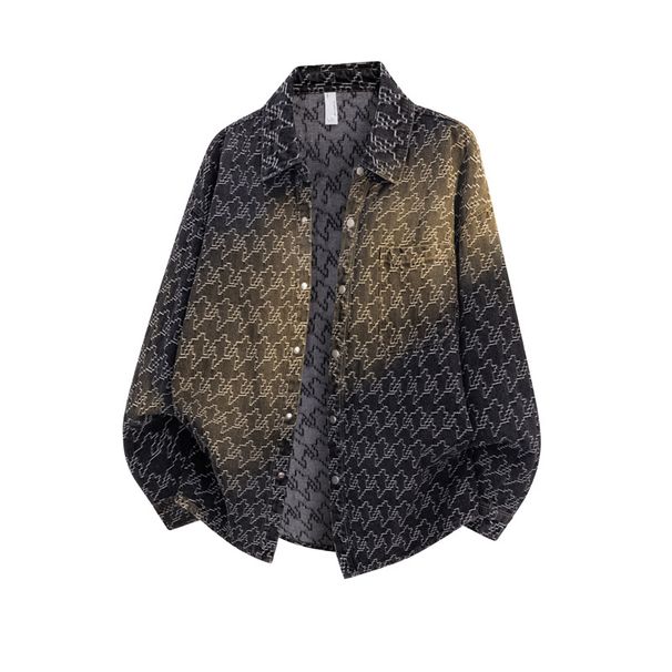 Men's Jacquard Denim Jacket - Style Loose Fit Workwear Top With Long Sleeves, Trendy & Durable_viptrois.com