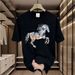 【DORAE】2026 Unisex T-shirt (100% Cotton) Black ("Abstract Galloping Horse" Print & Playful Accent) – Casual Style For Friend Gathering_viptrois.com