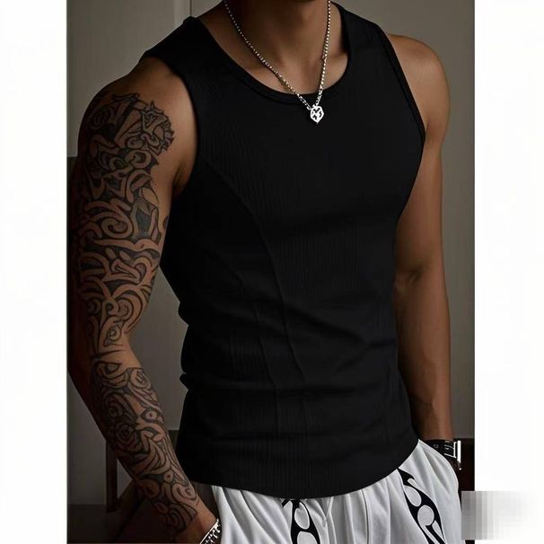 Men's Clothing Patchwork Tank Top For Men Summer Sports Fitness Tight Fit Coarse Ribbed High Elasticity And Breathability Style_viptrois.com
