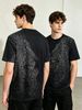 Cross Border Men's Summer Fashion Casual Lion Pattern Short Sleeved T Shirt With Hot Fix Rhinestone Design_viptrois.com