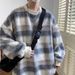 New plaid woolen sweatshirt for men, trendy student top, autumn and winter round neck long sleeved T-shirt jacket_viptrois.com