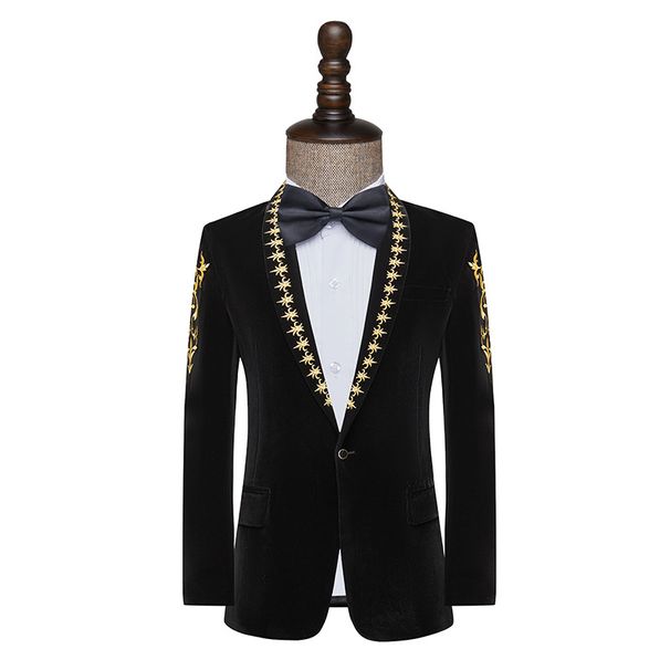 Men's Clothing Fashion slim fitting performance clothes for men singer stage performance host art examination dress velvet black suit jacket_viptrois.com