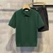 Men's Clothing Summer New Ins Lapel Short Sleeved Polo Shirt Men's Light Luxury All Match Solid Color Plaid Texture T Shirt_viptrois.com