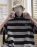 Men’s Heavyweight Stripe Polo Shirt – Short Sleeve, Loose Fit, Embroidered Collar, Streetwear Style (M-2XL, Black/Blue)_viptrois.com