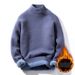 Men's Clothing Fleece Lined Men's Fleece-Lined Knit Sweater, Semi-Turtle Neck Thermal Base Layer, Winter Warm Pullover For Casual & Business_viptrois.com