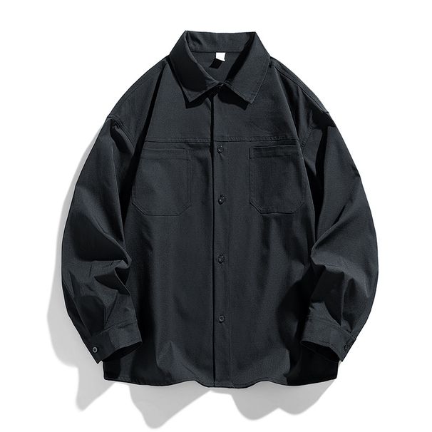 Men's By Dengjue 2026 Spring New Workwear Turn-down Collar Solid Color Retro Casual Loose Shirt Jacket_viptrois.com