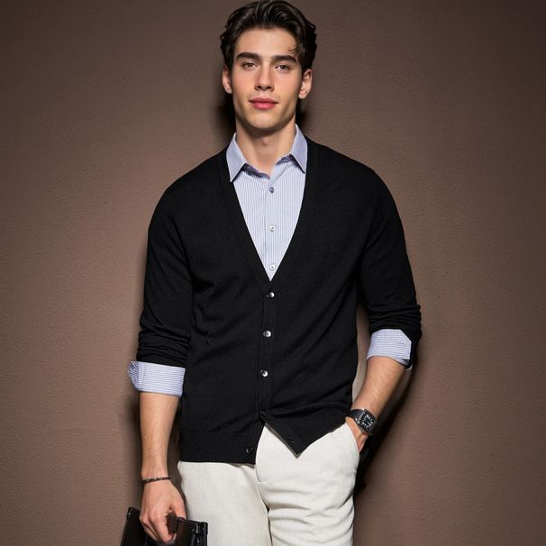 Men's Clothing Knitted Cardigan Wool Sweater Wool Blend V-Neck Cardigan Sweater - Classic Preppy Style Knit Coat For Casual & Business Casual Wear_viptrois.com