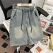 Men's Starry Sky Pattern Washed Denim Shorts Summer Thin Loose American Retro Style Trendy And Cool Five Point Shorts_viptrois.com