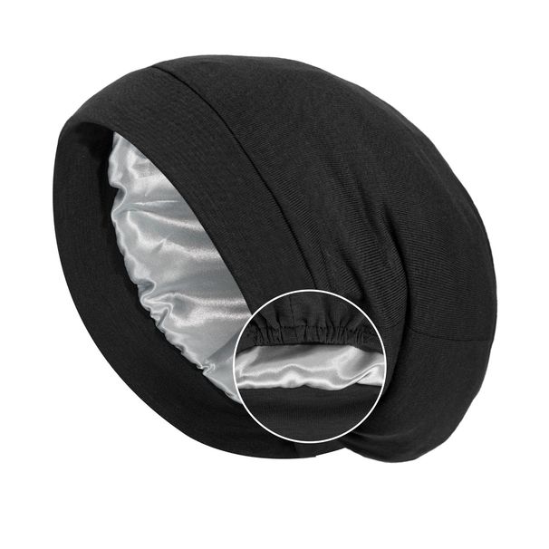New Cotton Solid Color Sleeping Caps Double Layer Satin Lined Chemotherapy Caps Elastic Pullover Caps_viptrois.com