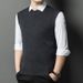 Men's Wool Blend Sleeveless Sweater Vest, Round Neck Pullover Knit Vest For Casual & Business Wear_viptrois.com