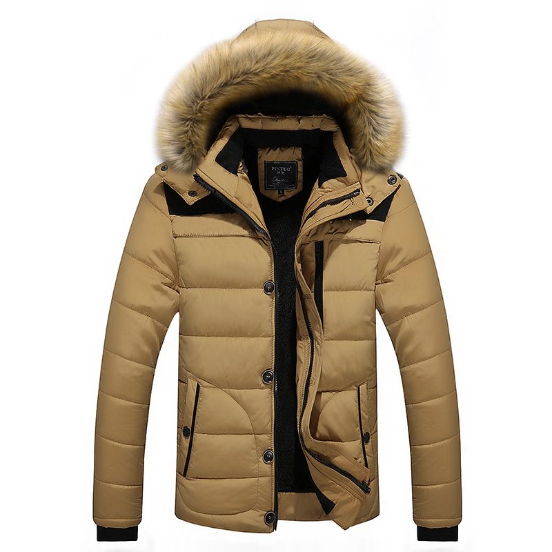 Men's Winter Hooded Padded Jacket - Slim Fit Nylon Shell With Polyester Lining Lightweight & Warm Casual Outerwear (Khaki/Red/Black/Navy)_viptrois.com