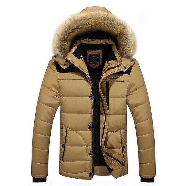 Men's Winter Hooded Padded Jacket - Slim Fit Nylon Shell With Polyester Lining Lightweight & Warm Casual Outerwear (Khaki/Red/Black/Navy)_viptrois.com