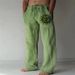 Men's Clothing Men's Independent Station New Youth Three Color Sunflower Hand Printed Cotton And Linen Loose Casual Drawstring Trousers_viptrois.com