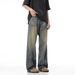 Small Niche Worn-Out Washed Straight Jeans For Men In Autumn, Loose And Versatile Wide Leg Floor Length Pants_viptrois.com