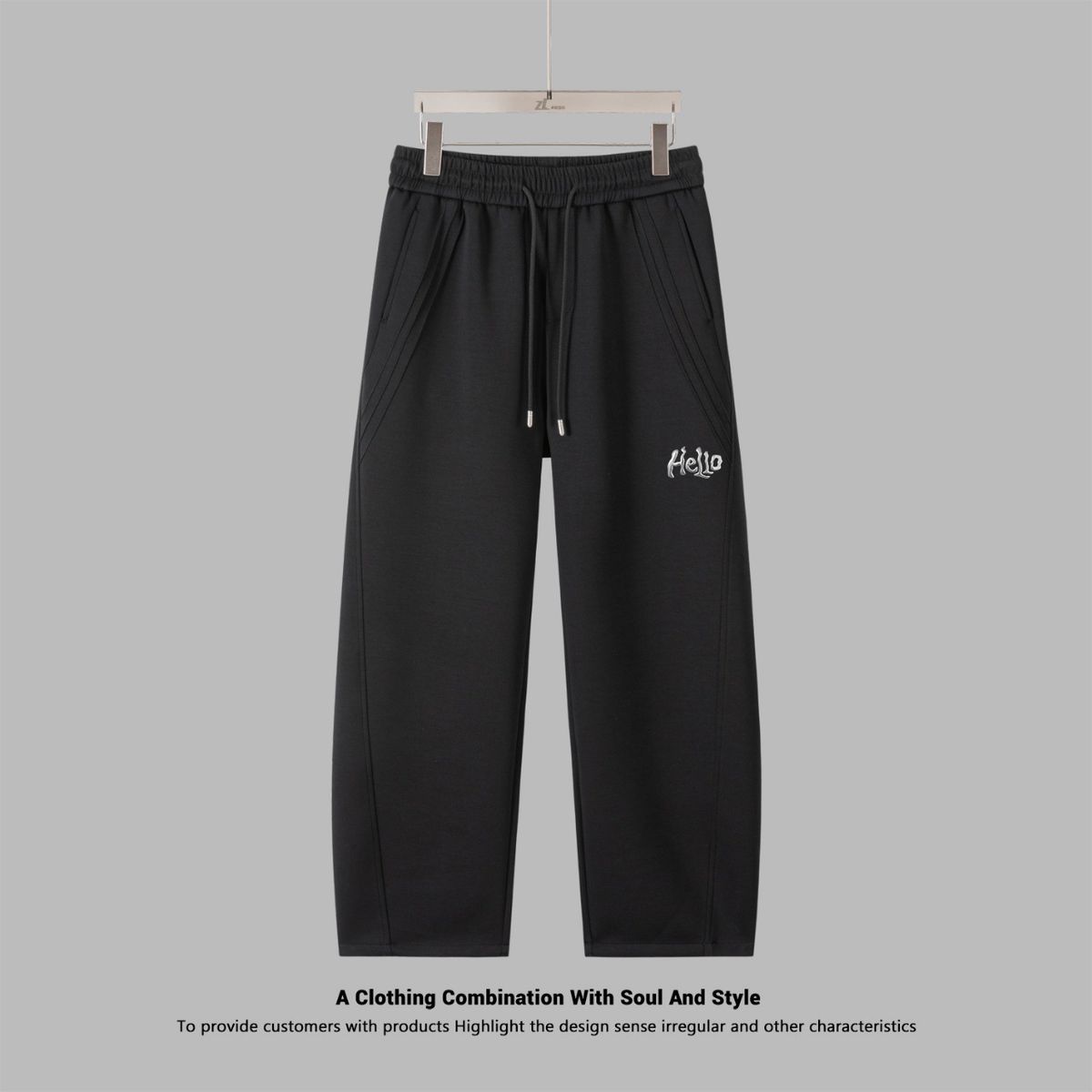 Men's Clothing Men's Casual Trousers With Pleats, Tailored Cut, Versatile Straight Leg, Loose Fit, Sporty Drape, Hello Letter Sweatpants_viptrois.com