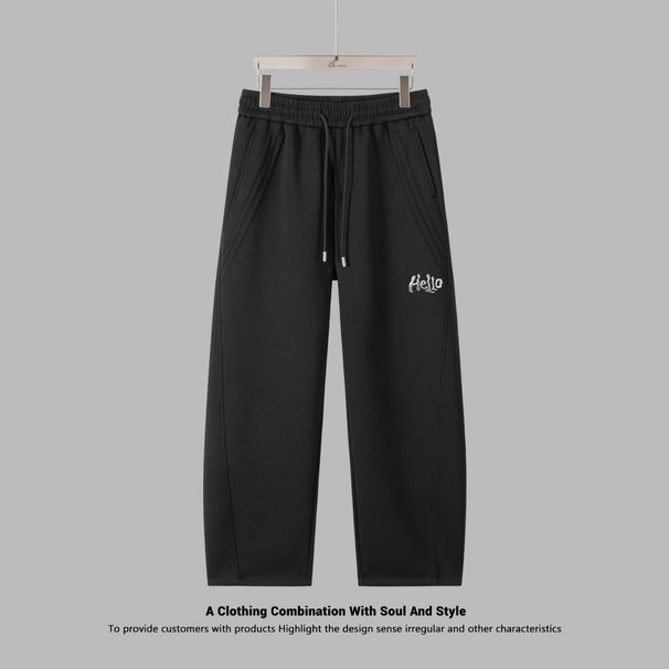 Men's Clothing Men's Casual Trousers With Pleats, Tailored Cut, Versatile Straight Leg, Loose Fit, Sporty Drape, Hello Letter Sweatpants_viptrois.com