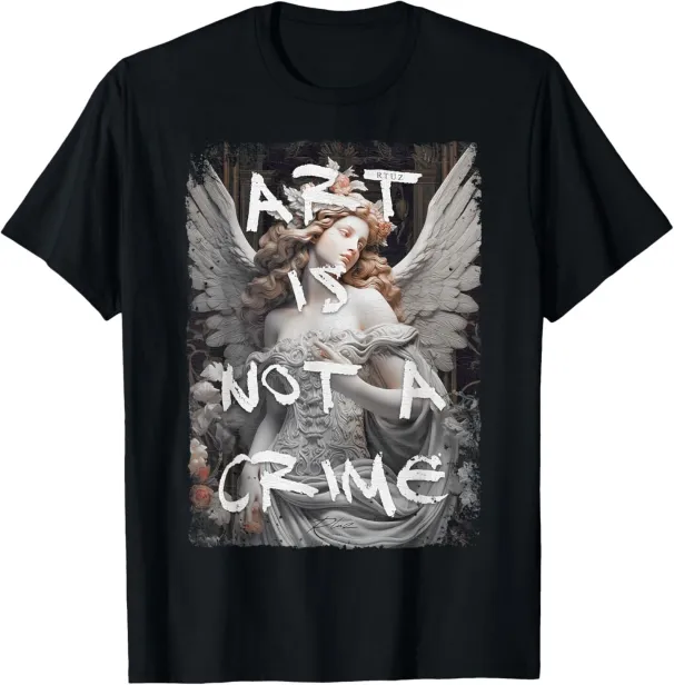 Hip Hop Y2K Vintage Angel T-Shirt Mens Womens Tees Top - Black, Unisex-Adults, Small_viptrois.com