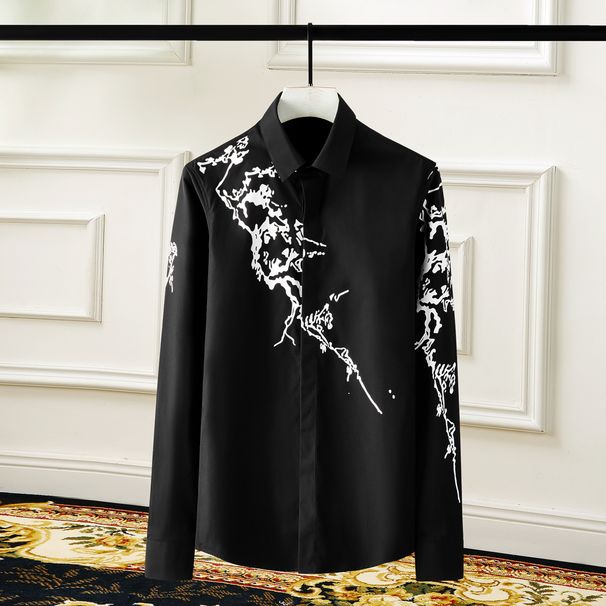 Men's Clothing Men's Long Sleeved Shirt Chinese Style Freehand Plum Blossom Print Casual Premium Embroidered Shirt Long Sleeve For Formal & Casual_viptrois.com