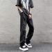 Men's Clothing Spring And Summer Ripped Raw Edge Washed Jeans High Street Fashion Hiphop Slim Straight Pants_viptrois.com