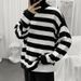 Loom Turtleneck For Men Win Student Striped Hong Kong Loose Knitwear Ins Harajuku Style Korean Version Unique Knitted_viptrois.com