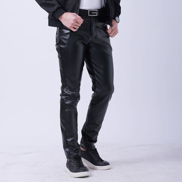 Men's Clothing Spring And Summer Thin Youth Leather Pants Men's Elastic Slim Fashion Color White Bar Net Red Leather Pants Men_viptrois.com