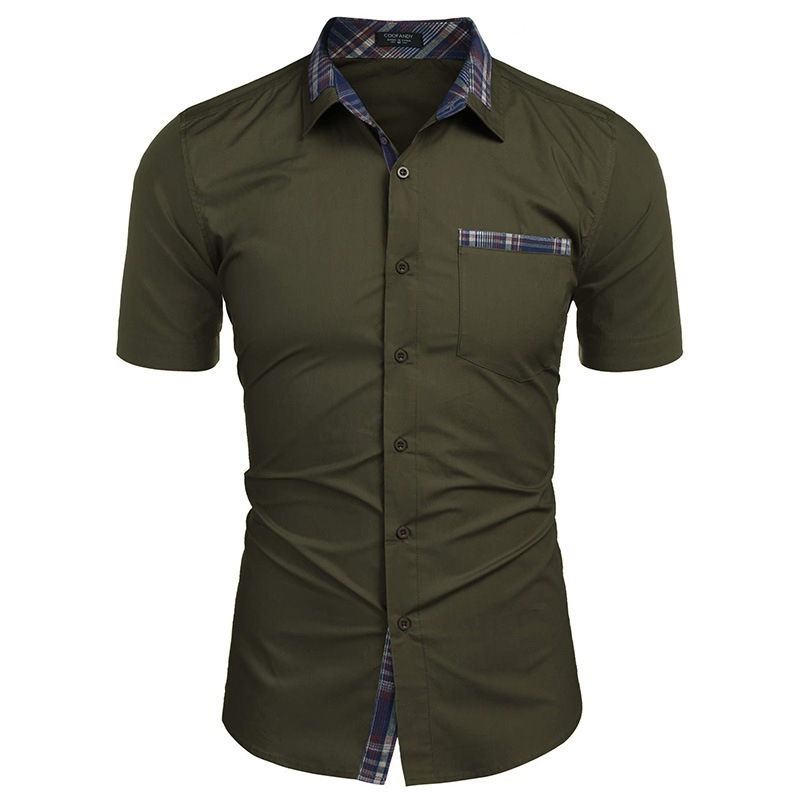 Men's Clothing Short Sleeved Plaid Fashion Casual Tops Shirts_viptrois.com