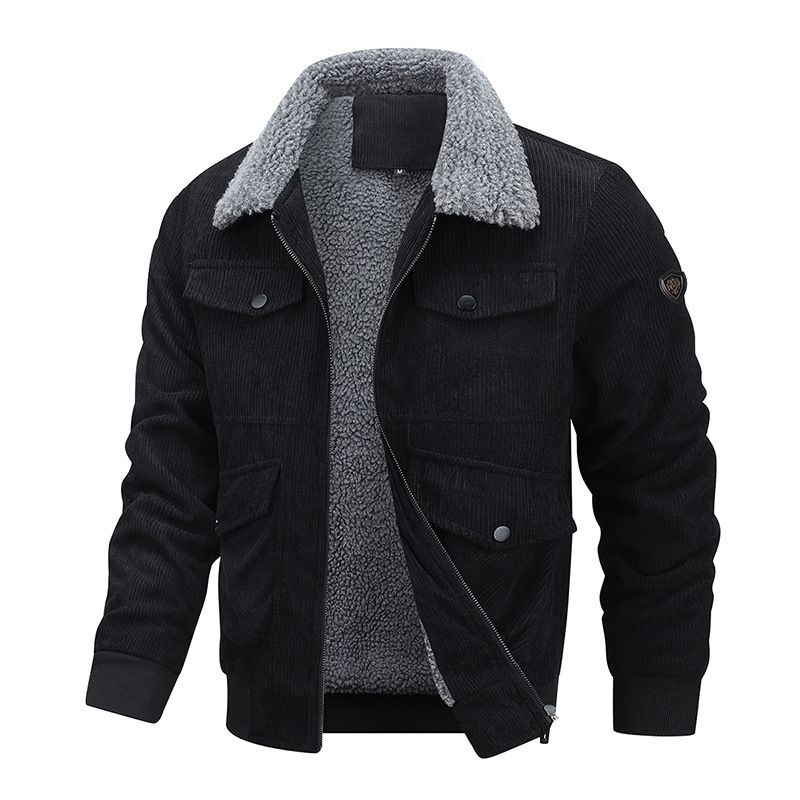 Men's Corduroy Bomber Jacket With Fleece Lining – Oversized Streetwear Winter Coat (Gray/Black/Khaki, Sizes M-8XL) | Heavyweight Urban Essential_viptrois.com