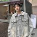 Washed Denim For Men's Spring Autumn 2025 New Style Trendy Ripped Hole And Handsome Casual Jacket_viptrois.com