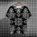 Men's Clothing Cashew Silver Ink Flower Pattern 3d Printing Direct Injection Short Sleeve Summer Retro Personality Pure Cotton Full Print T Shirt_viptrois.com