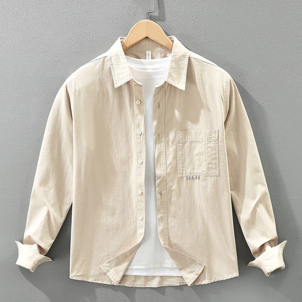 Solid Color Fresh Long Sleeved Shirt For Men, Fashionable And Versatile, Artistic And Casual Loose Top_viptrois.com