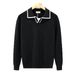 Men's Slim-Fit Color-Block Knit Sweater – Lightweight Business Casual Pullover (S-2XL EU Sizing) | Breathable Polyester Blend In Black/White_viptrois.com