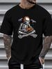 Spooky Skeleton Playing Video Games, Halloween Day Gamer T-Shirt Unisex Designer Clothes Women Top Graphic Tees Casual Top For Everyday Wear Soft Fashion Stretched T-Shirt For Women Casual Summer Versatile Stylish Slightly Graphic Streetwear Women_viptrois.com