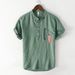Men's Clothing Stand Collar Cotton And Linen T Shirt Men's Summer Pullover Casual Short Sleeved Tops_viptrois.com