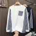 Pure Pure Striped Patchwork Sweatshirt Autumn 2024 New Trendy Brand Men's Round Neck Long Sleeve Base Shirt_viptrois.com