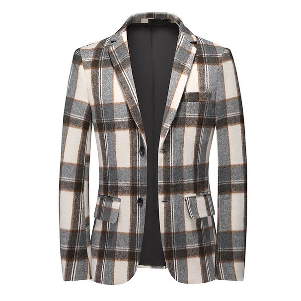 Men's Clothing Spring And Autumn New Men's Suits Fashion Casual Plaid Print Youth Wedding Dress Men's Suit_viptrois.com