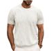 Men's Clothing Short Sleeved T Shirt Jacquard Sweater Round Neck Ribbed Pullover Top_viptrois.com