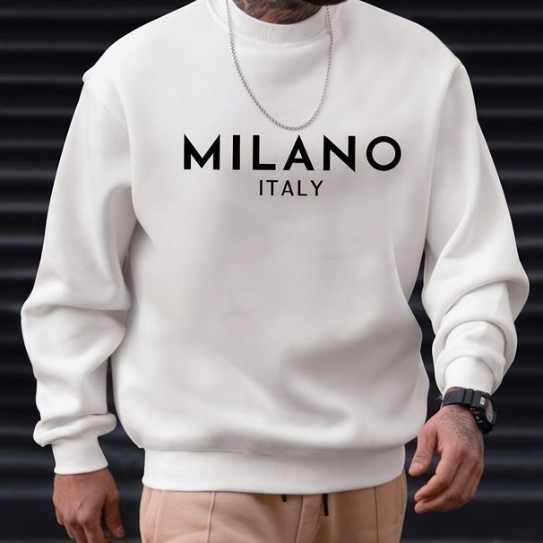 Men's MILANO Casual Sweatshirt Soft Polyester Long Sleeves Crew Neck_viptrois.com