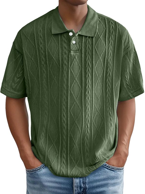 Men's Clothing Spring And Summer Loose Texture Polo Shirt Retro Lapel T Shirt Breathable Men's Short Sleeved Shirt_viptrois.com