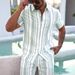 Men's Striped Print Short Sleeve Shirt And Shorts Set Casual 4-Way Stretch Lounge Wear_viptrois.com